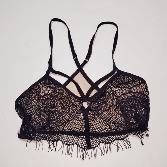 Nollie Black Lace Overlay Racerback Bralette S - Picture 1 of 3